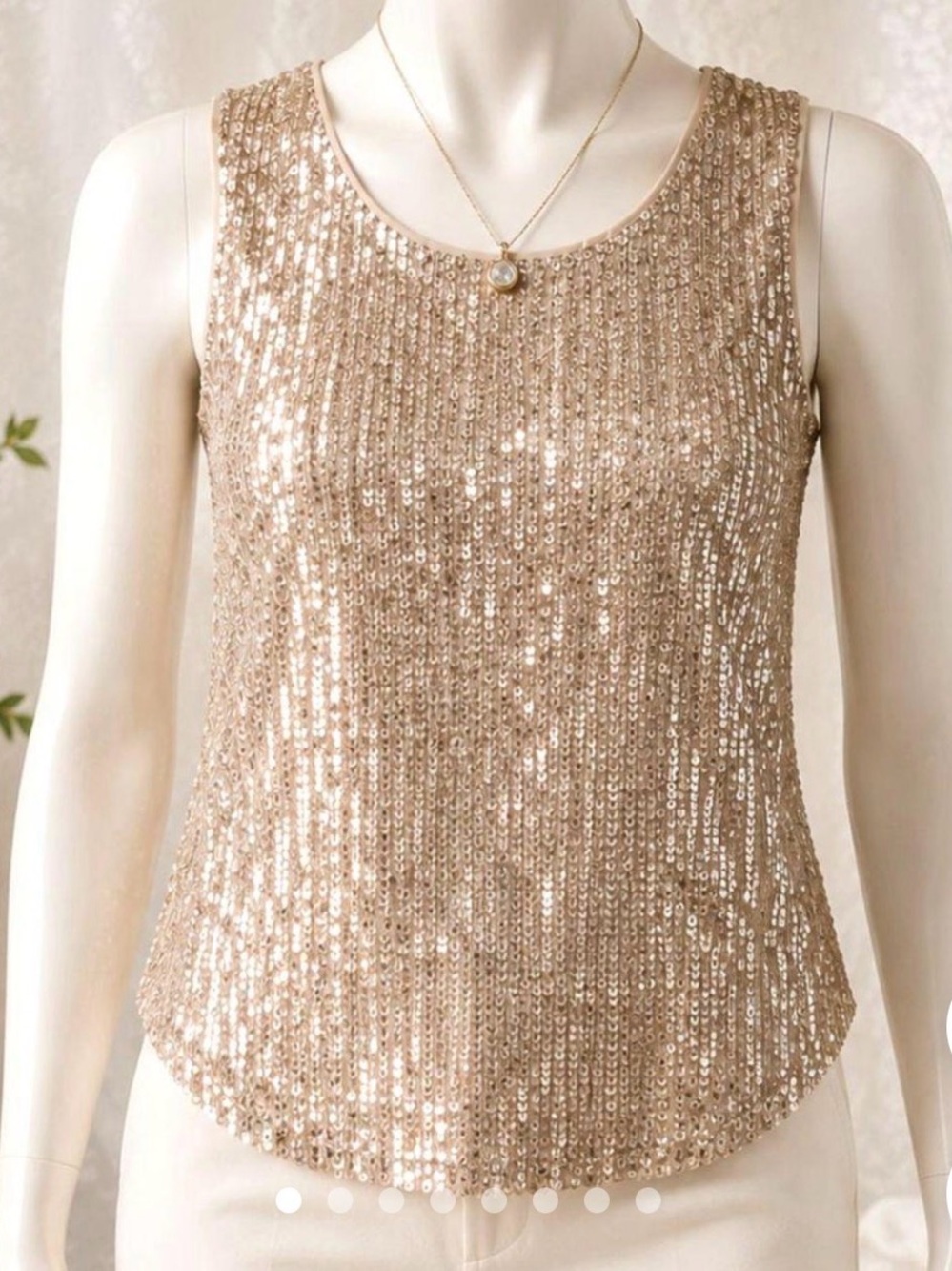 DKNY Gold Sequin Sleeveless Scoop Neck Tank M medium Sparkle Party NYE